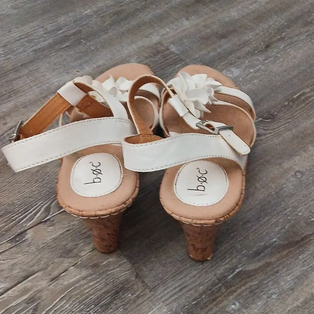 BOC Born Concept Gaetana White Flower Cork Wedge Sandals Women’s Size 10